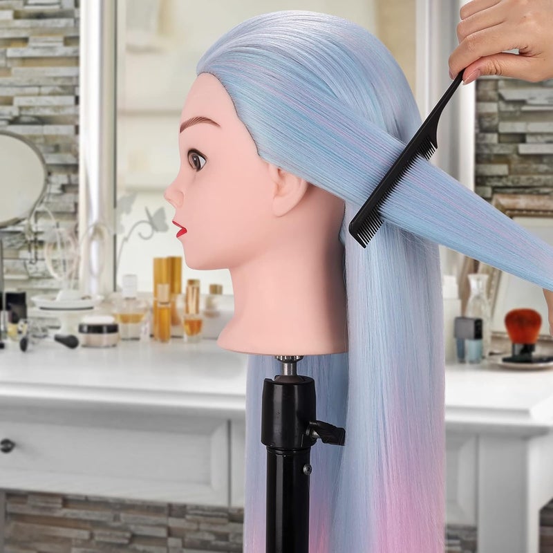 TopDirect Mannequin Head, 29'' Hair with Synthetic Manikin Head Practice Cosmetology Doll Styling Hairdressing Training Braiding Clamp Holder & Tools for Kids Girls, Blue & Pink - Image 4